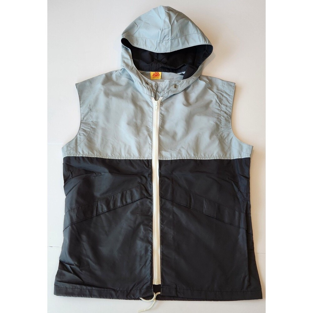Vintage Sundek Hooded Vest Windbreaker Full Zip Colorblock Gray Black Retro - M